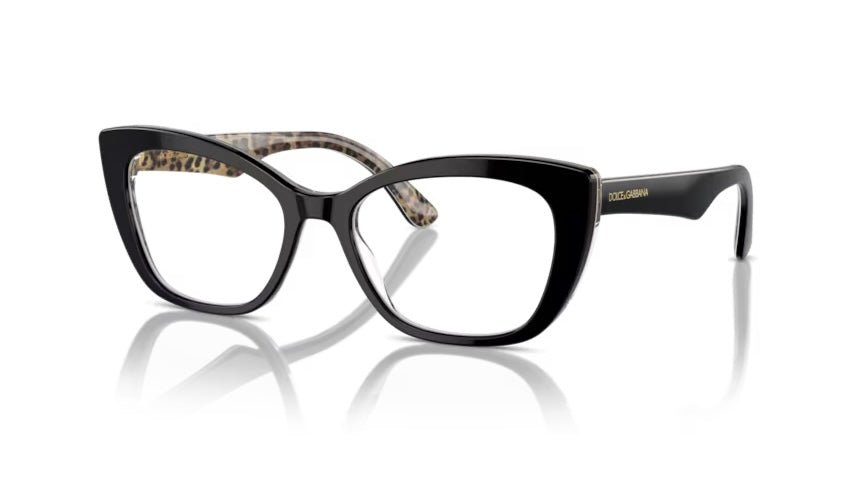 Dolce and Gabbana 0DG3360 3299 Black On Leo Brown Eyeglasses